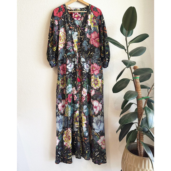 Johnny Was Dresses & Skirts - Johnny Was Peace Esmerelda 100% Silk Maxi Dress Large Floral Boho Hippie Peasant